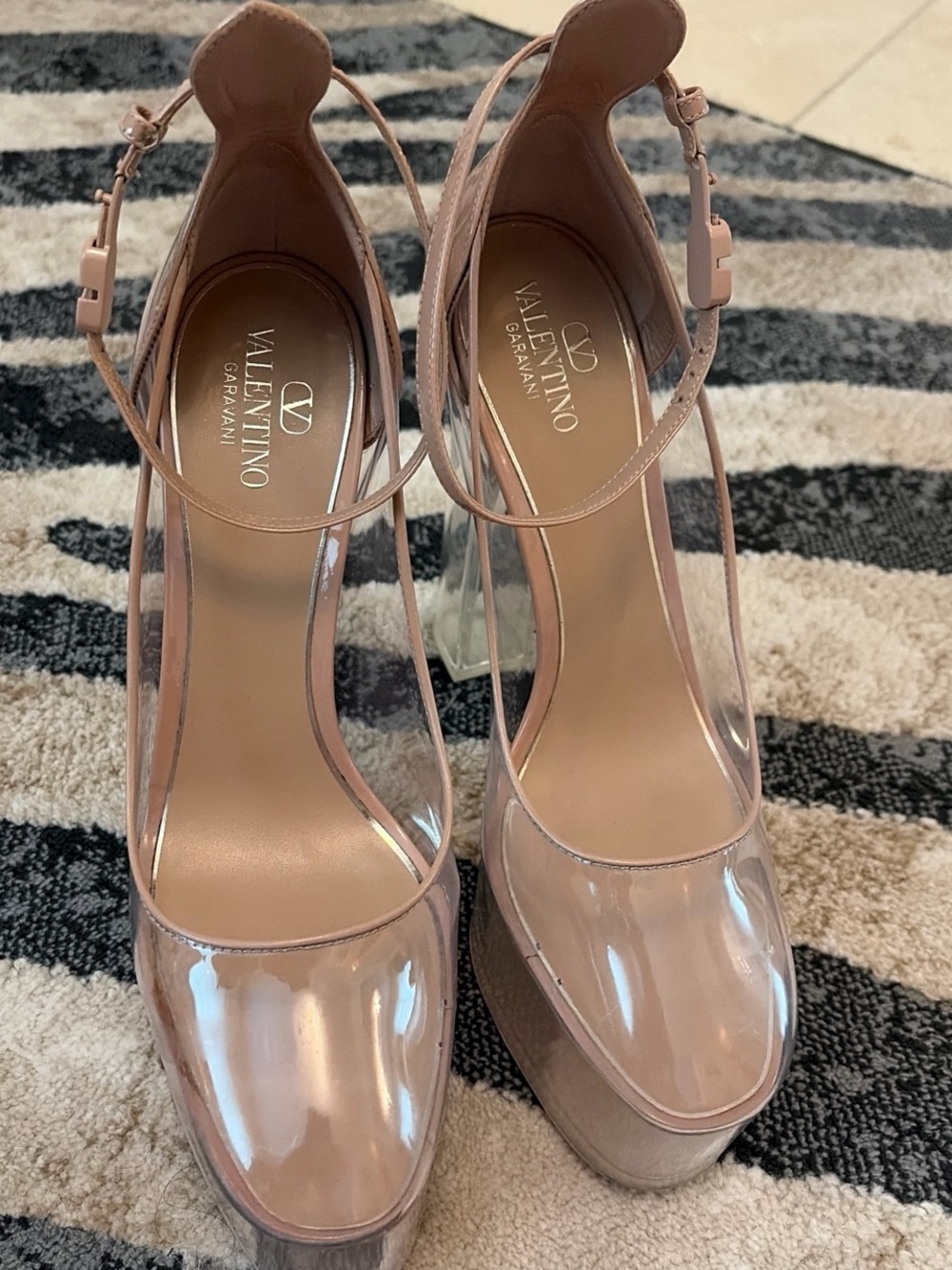 Valentino Garavani Pink Patent Platform Pumps with Ankle Strap